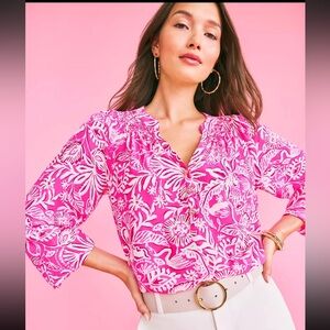 Lilly Pulitzer Elsa Silk Top, Passion Fruit Pink ( check measurements for size)
